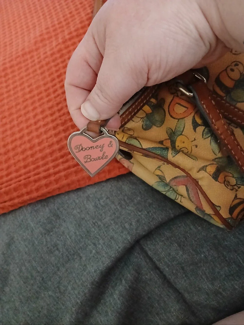 Dooney & Bourke Yellow Bee-Print Satchel with Brown Trim
